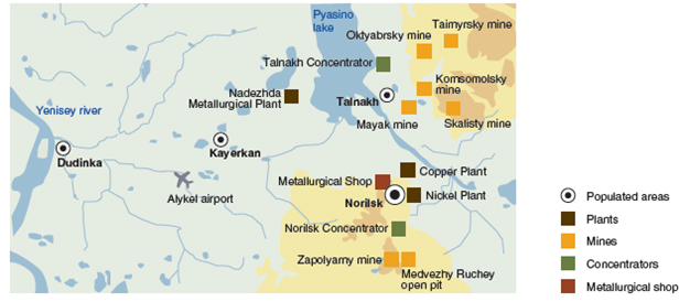 Карта норильского промышленного района